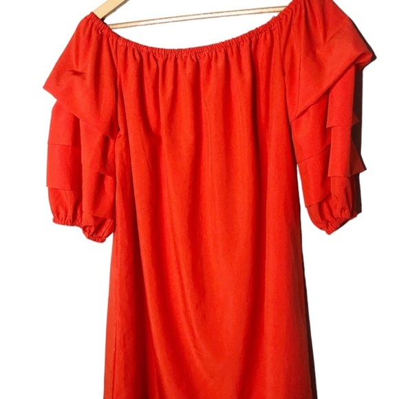 Elodie Red Bell Ruffle Puff Sleeve Elastic Neckline Mini Red Summer Formal Dress - Picture 9 of 16